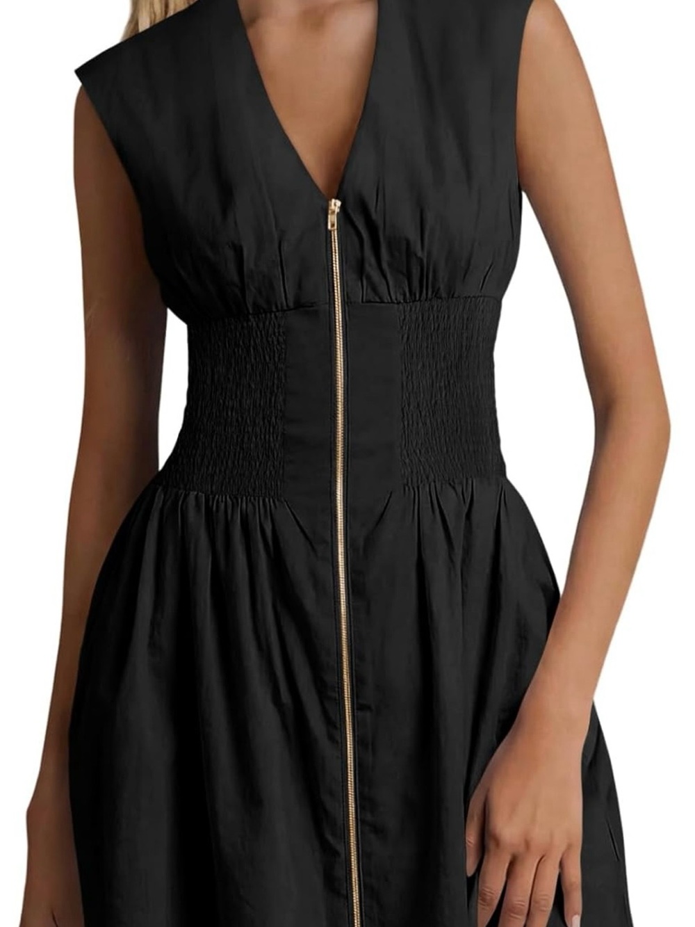 Sleeveless Black Zip-Front Women’s Dress